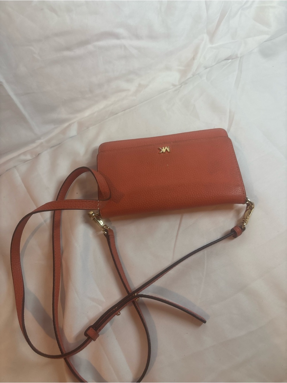Michael Kors Orange Pebbled Leather Crossbody Wallet